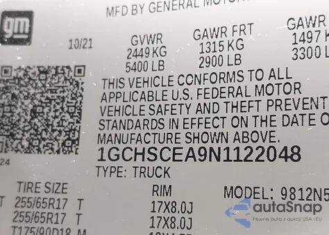 2022 Chevrolet Colorado 2Wd Long Box Lt from USA, damaged, VIN 1GCHSCEA9N1122048